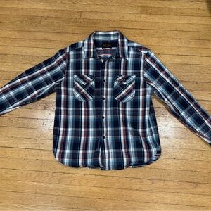 UE Navy, White & Red Plaid Casual Button-Down Shirt